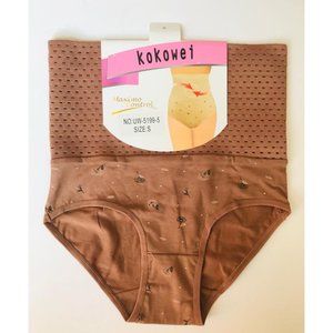 Women Flower High Waist Tummy Control Shape Intimate Underwear Panties Brown S